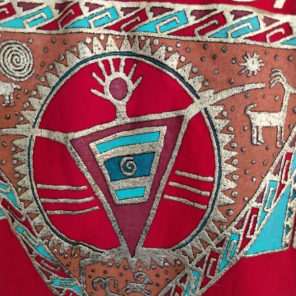 Vintage Men's XXL Las Vegas Tee Red Gold Textured Western Print T Shirt USA Made - Picture 2 of 6